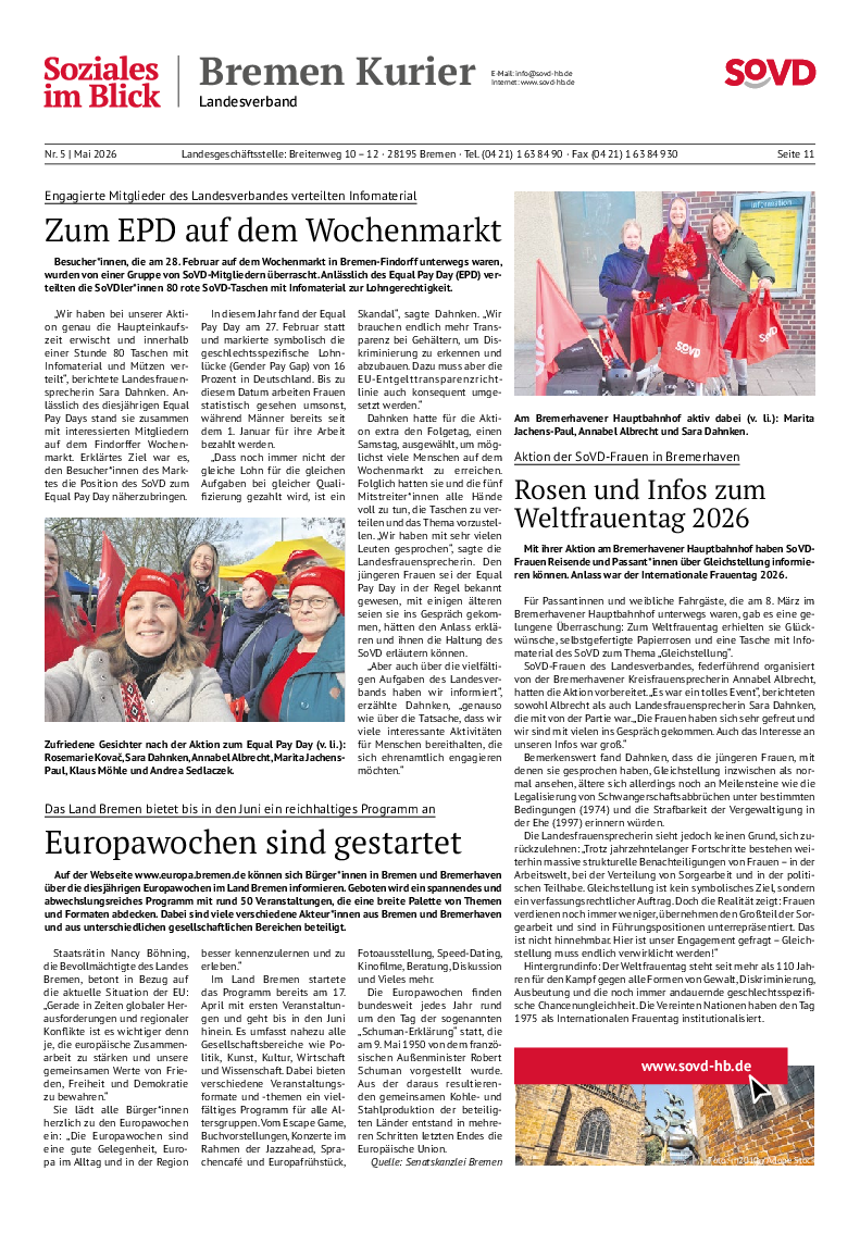 SoVD-Zeitung Mai 2026, Landesbeilage Bremen / Hamburg