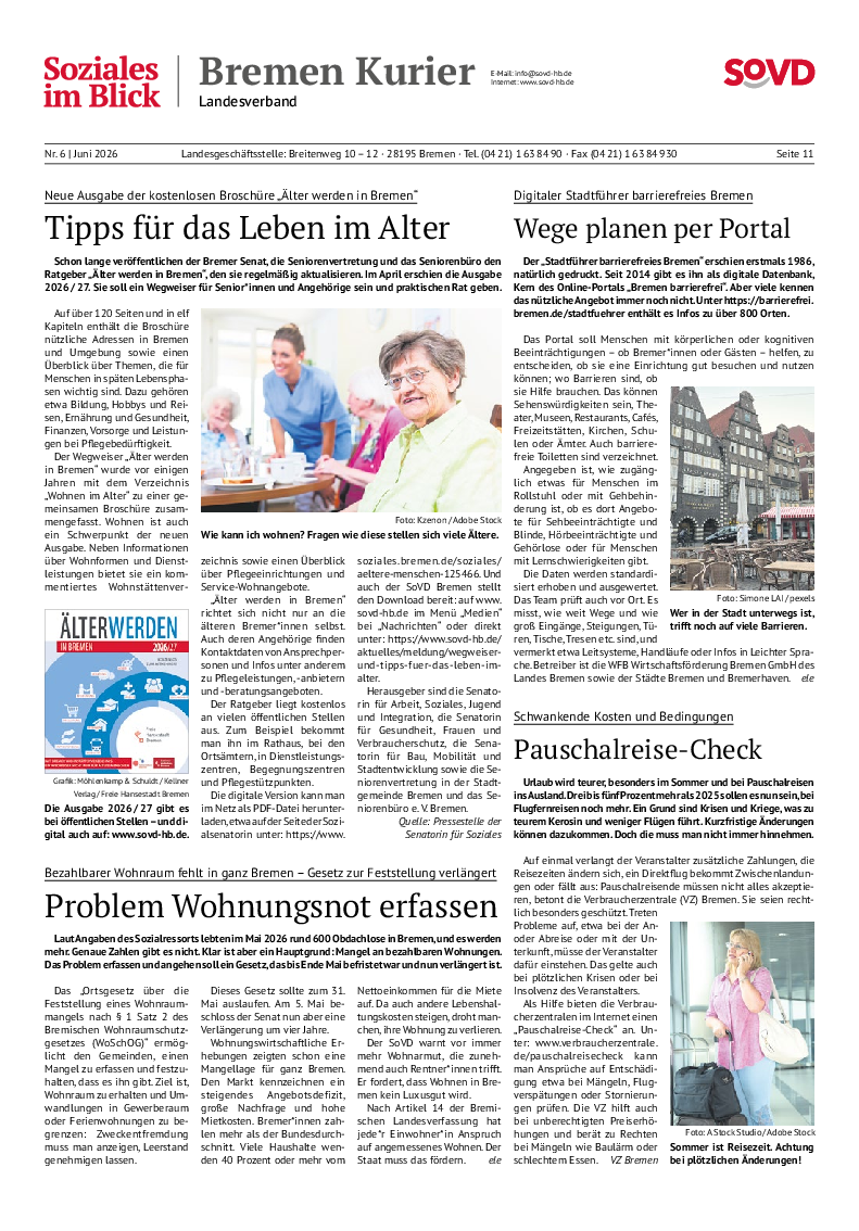 SoVD-Zeitung Juni 2026, Ausgabe Bremen / Hamburg