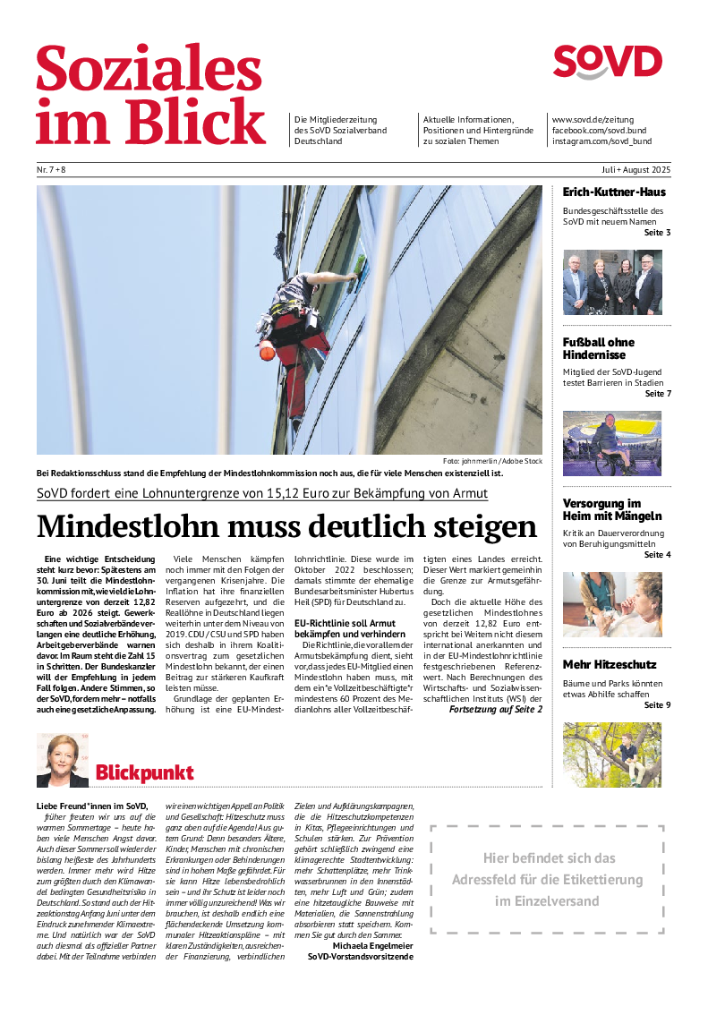 SoVd-Zeitung Juli / August 2025, Ausgabe Bremen Hamburg